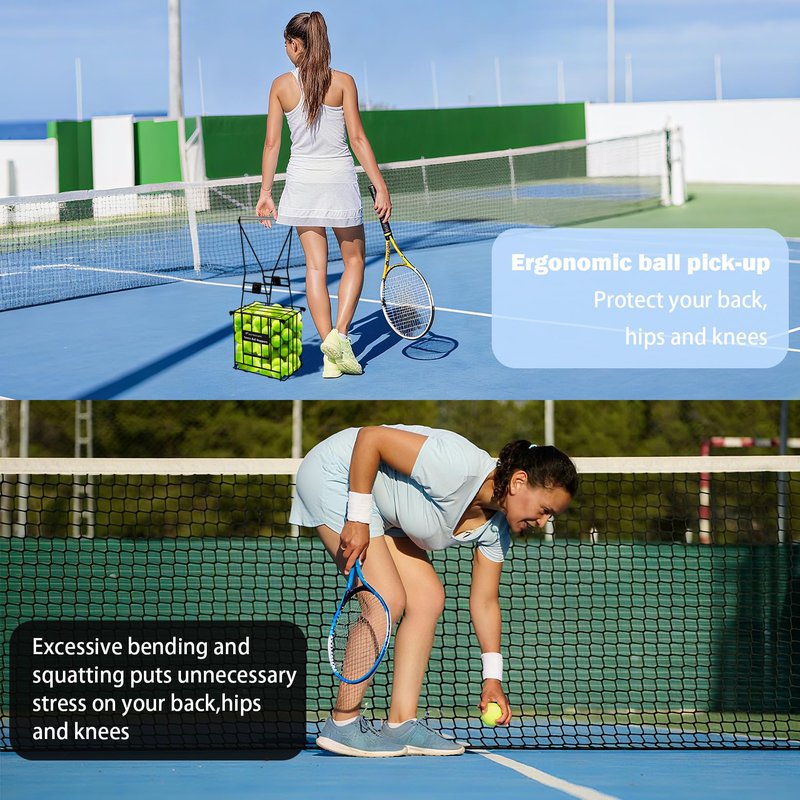 NEESEEYEE Tennis Ball Hopper Collector Tennis Ball Retriever Basket Pick up Hopper Carrier Holder Holds 80 Tennis Balls