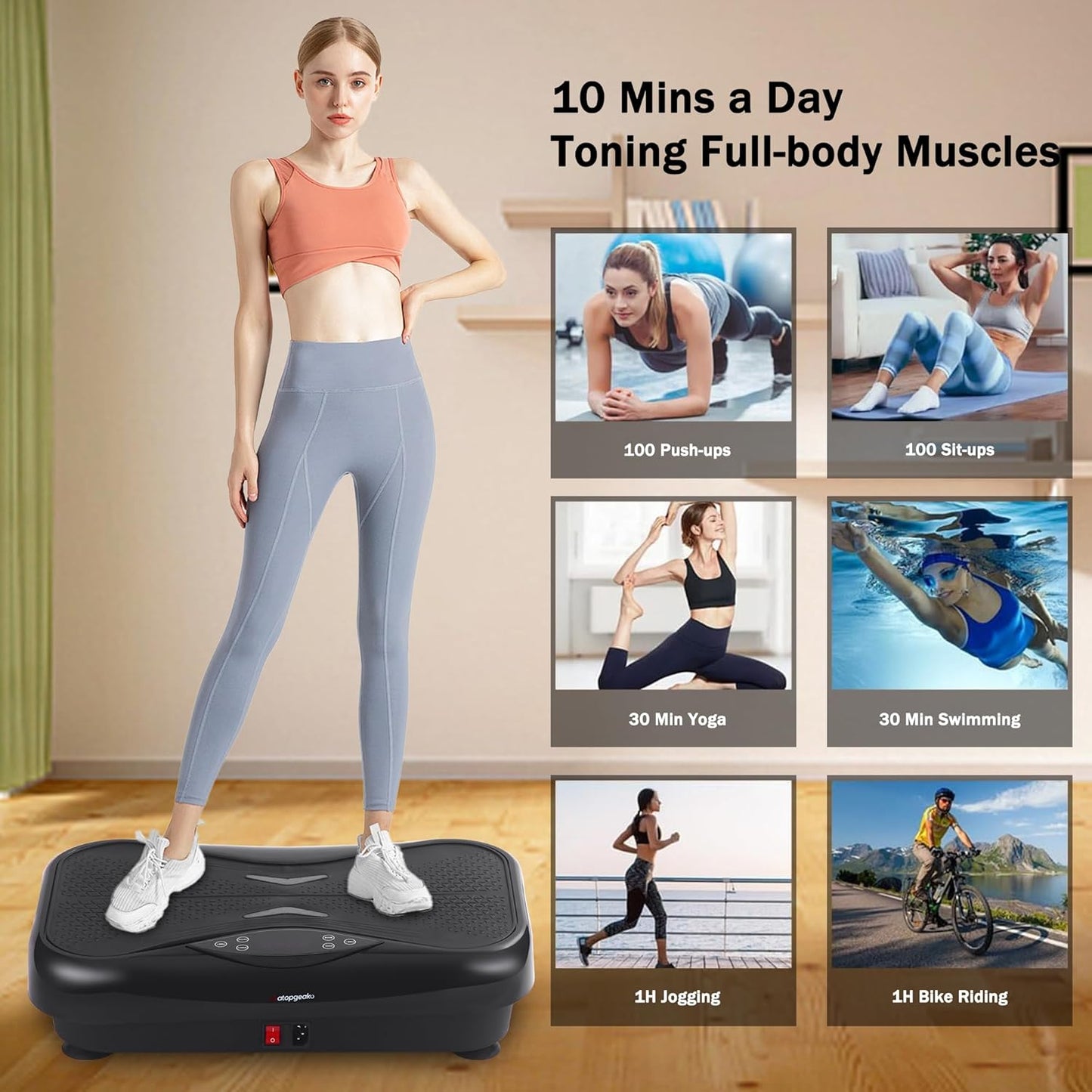 Skiennix Whole Body Vibration Plate - Power Vibrating Machine for Weight Loss & Lymphatic Drainage | Touch Screen & Resistance Bands
