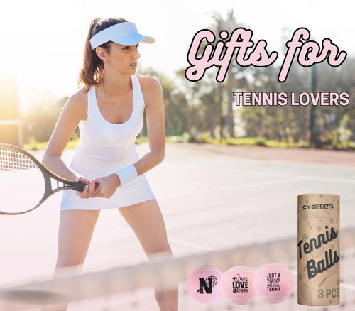 CybGene Tennis Gifts, Personalized Tennis Ball, Set of 3 Unique Tennis Balls with Gift Package, Perfect for Tennis Teammate, Partners - PNK K