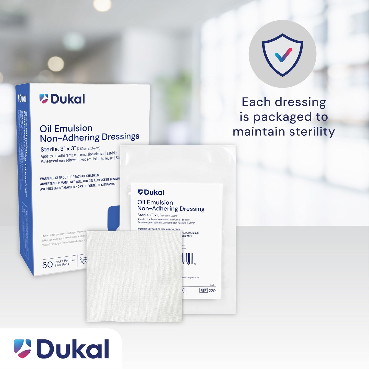 Dukal Oil Emulsion Dressing, 3" Width x 3" Length, Pack of 50