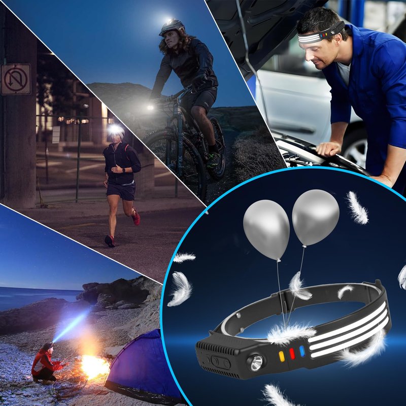 Northlet 6Pack LED Headlamp Rechargeable, 1200 High Lumen Head Lamp, 230°Wide Beam, 5 Light Modes, IPX6 Waterproof Head Light for Camping, Running, Hiking