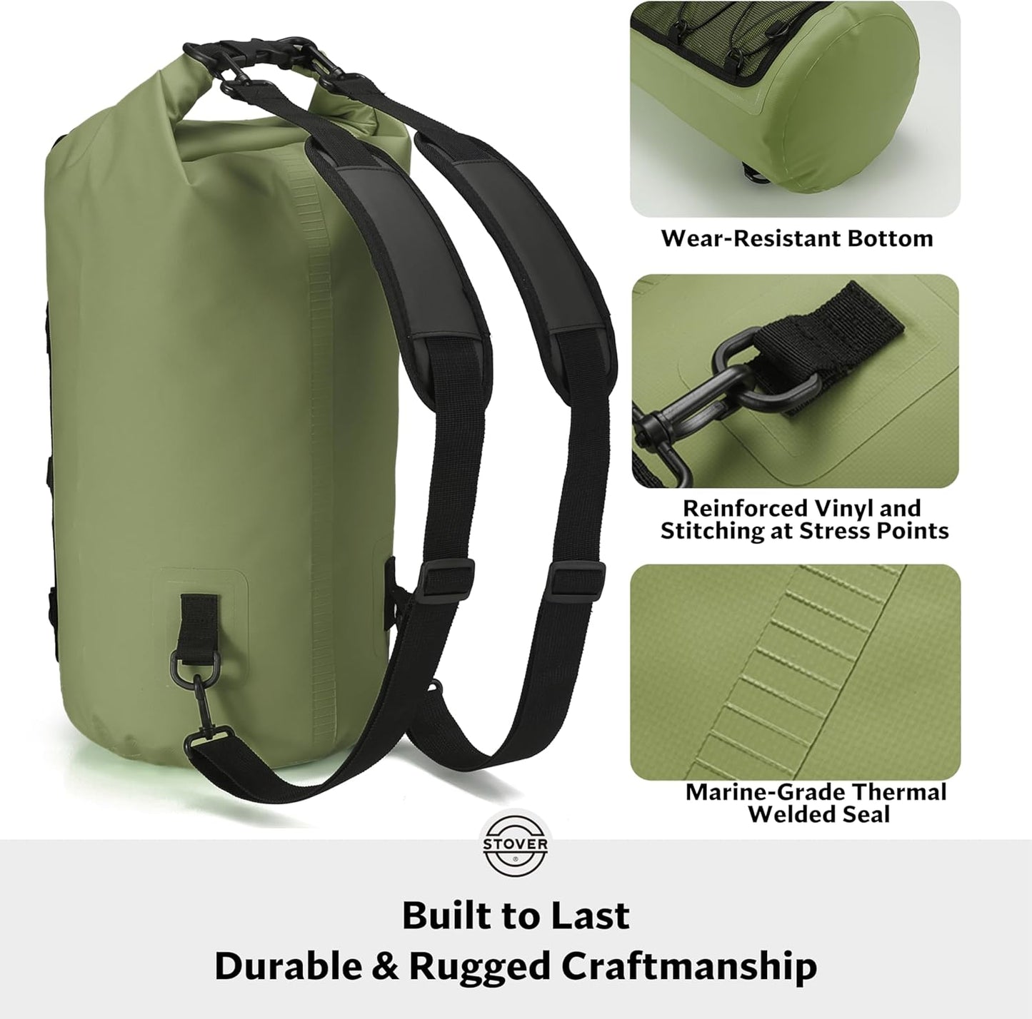 STOVER Waterproof Dry Bag | Roll-Top Backpack with Phone Case for Kayaking, Hiking & Camping - 5/10/25/30/40/55L