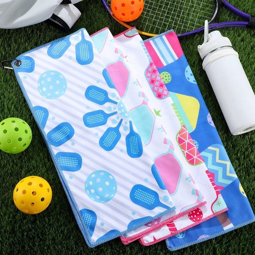 Lounsweer 4 Pcs Soft Dinkball Sports Towels Padel Towels with Carabiner Clip for Women Sweat 15 X17 Inch Dinkball Lover Gift Retirement Gift for Women Men