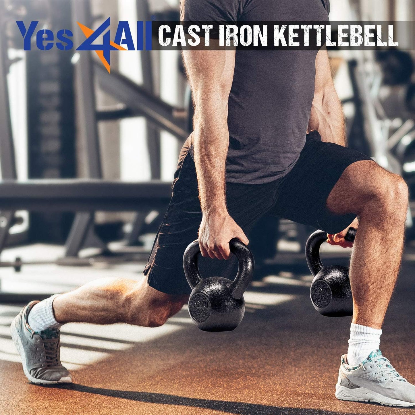 Yes4All Kettlebell Sets - Cast Iron Strength Training Kettlebells with Wide Handles | 5-30 LB Options for All Levels