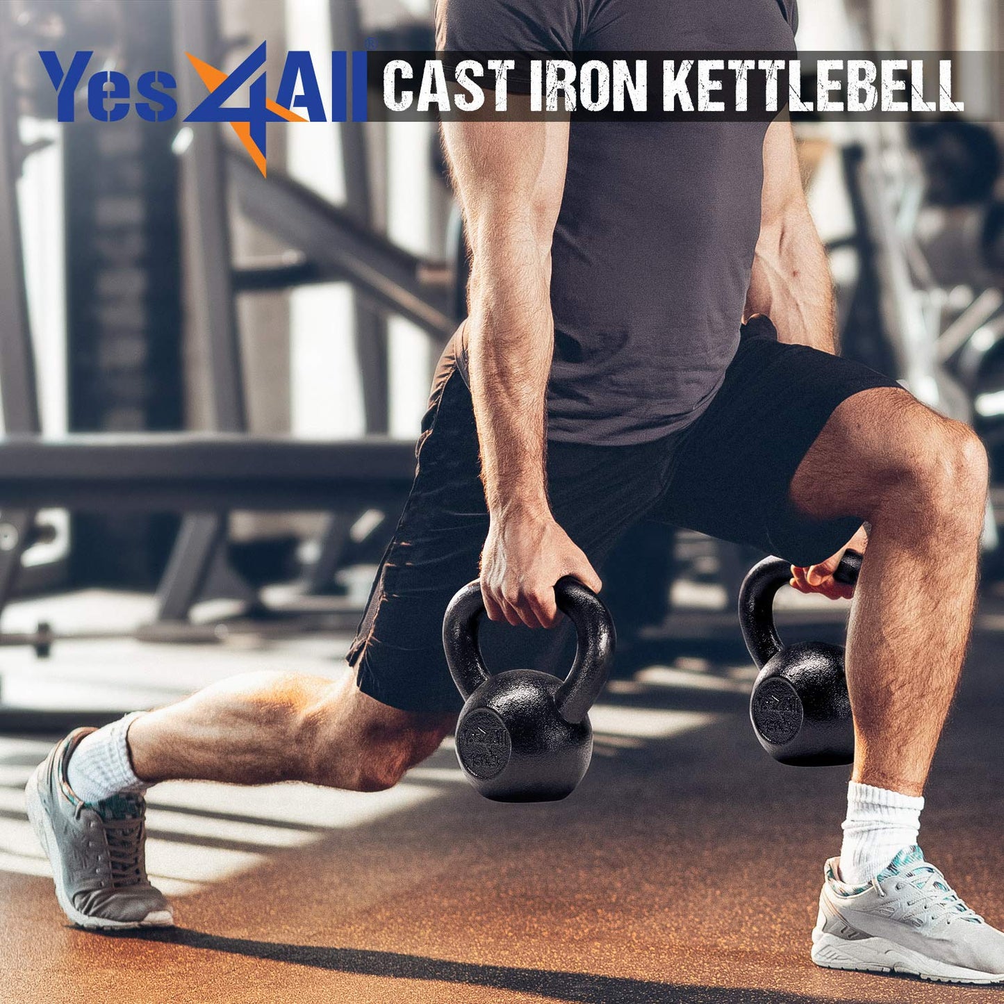 Yes4All Kettlebell Sets, Pair 20 & 25 LB Cast Iron Strength Training Kettlebells, Wide Handles & Flat Bottom for Push Ups, Swings, Squats & Full Body Workout at Home or Gym