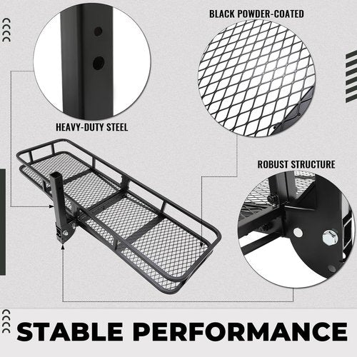 KUAFU Folding Hitch Mount Cargo Carrier - 60"x19.5"x5.5" Rear Luggage Basket for SUVs, Trucks & Vans | 550LBS Capacity