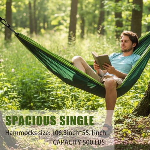Camping Hammocks,Single Hammock with Tree Straps,Portable Lightweight Parachute Nylon Camping Gear for Outside Hiking Beach Backpack Survival Travel (Green)
