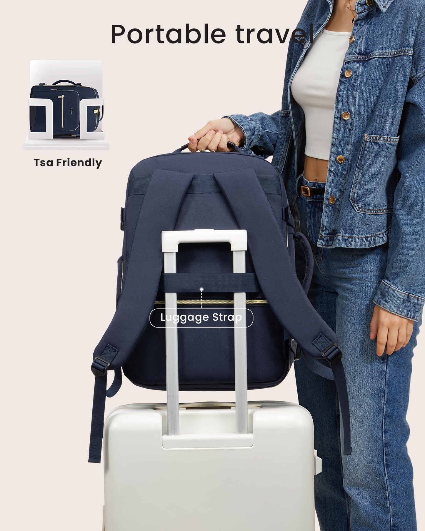 LOVEVOOK 40L Large Travel Backpack for Women Men, 17 Inch Carry on Backpack for Traveling on Airplane, Personal Item Travel Bag Airline Approved, Business Causal Weekender Backpack, Blue-Black