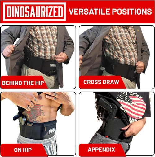 Dinosaurized 3-in-1 Holster - Comfortable Neoprene Waistband for Glock, Smith & Wesson, Taurus, Ruger | Ideal for Running, Jogging, Hiking - Fits Most Pistols & Revolvers