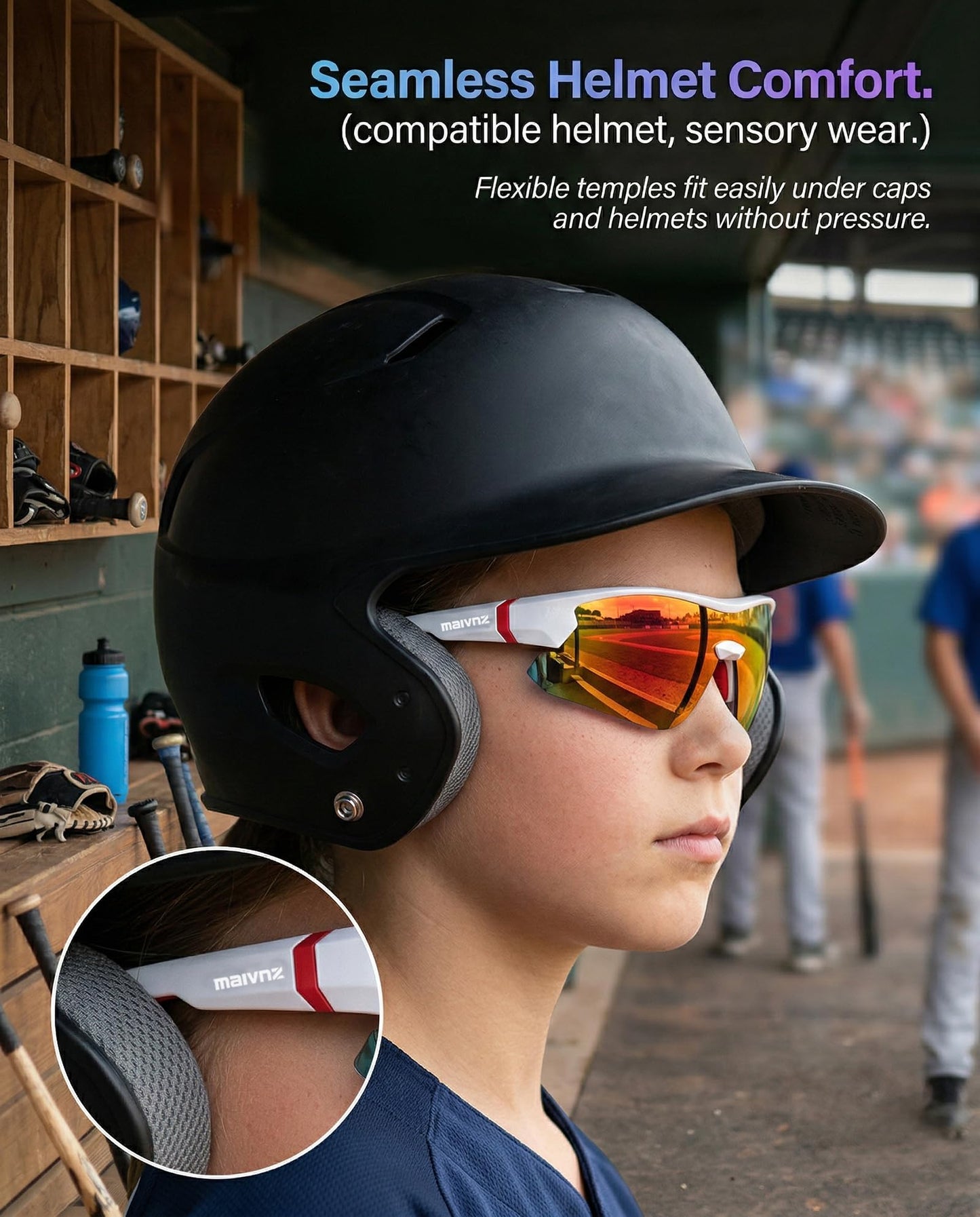 maivnz Kids Baseball Sunglasses, Boys Girls 6-10, White/Red Mirror