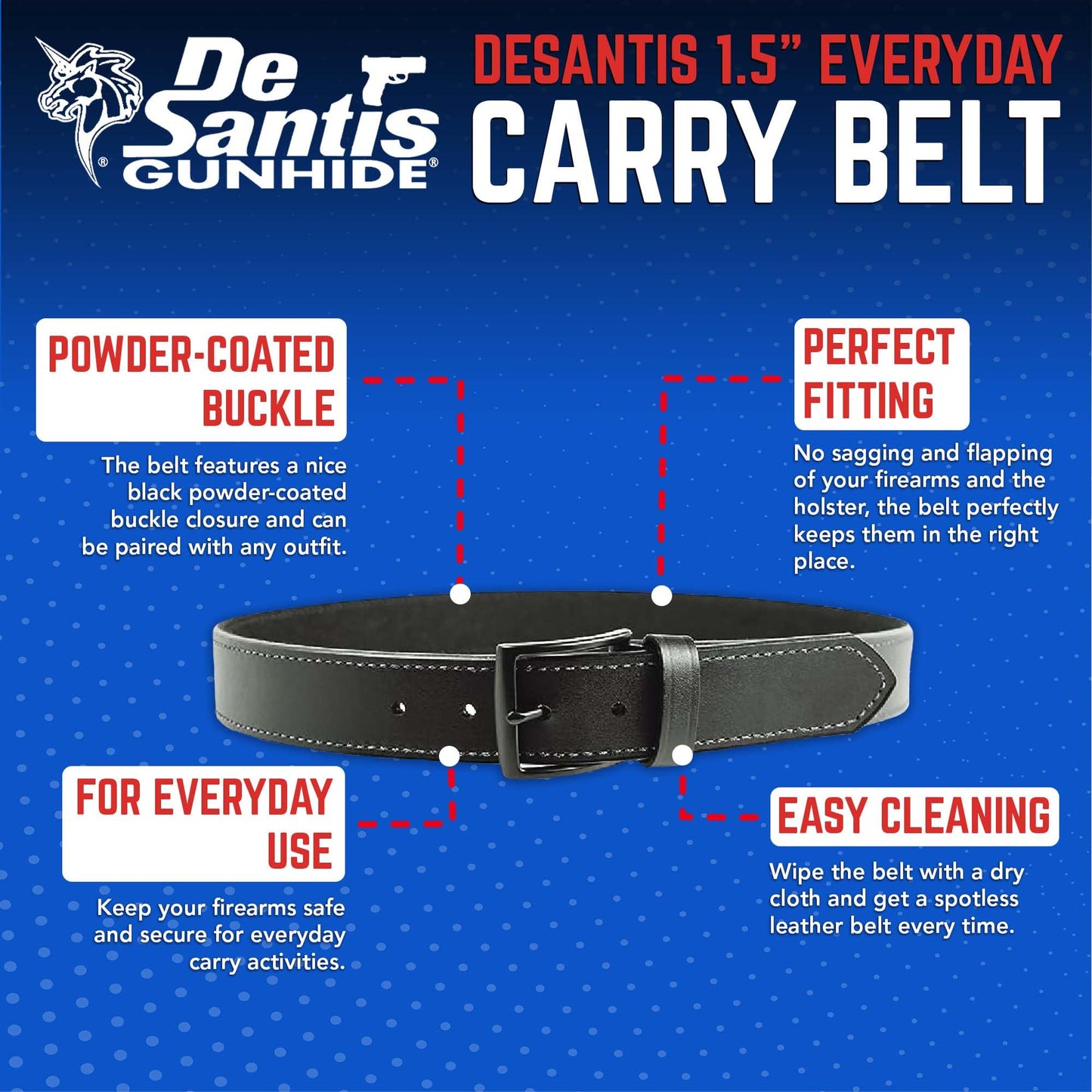 DeSantis 1.5" Everyday CCW Carry Belt - Leather Gun Belt for Men, Concealed Carry, Heavy Duty Pistol Holster Belt, Designed for Law Enforcement - Black Leather, Size 44