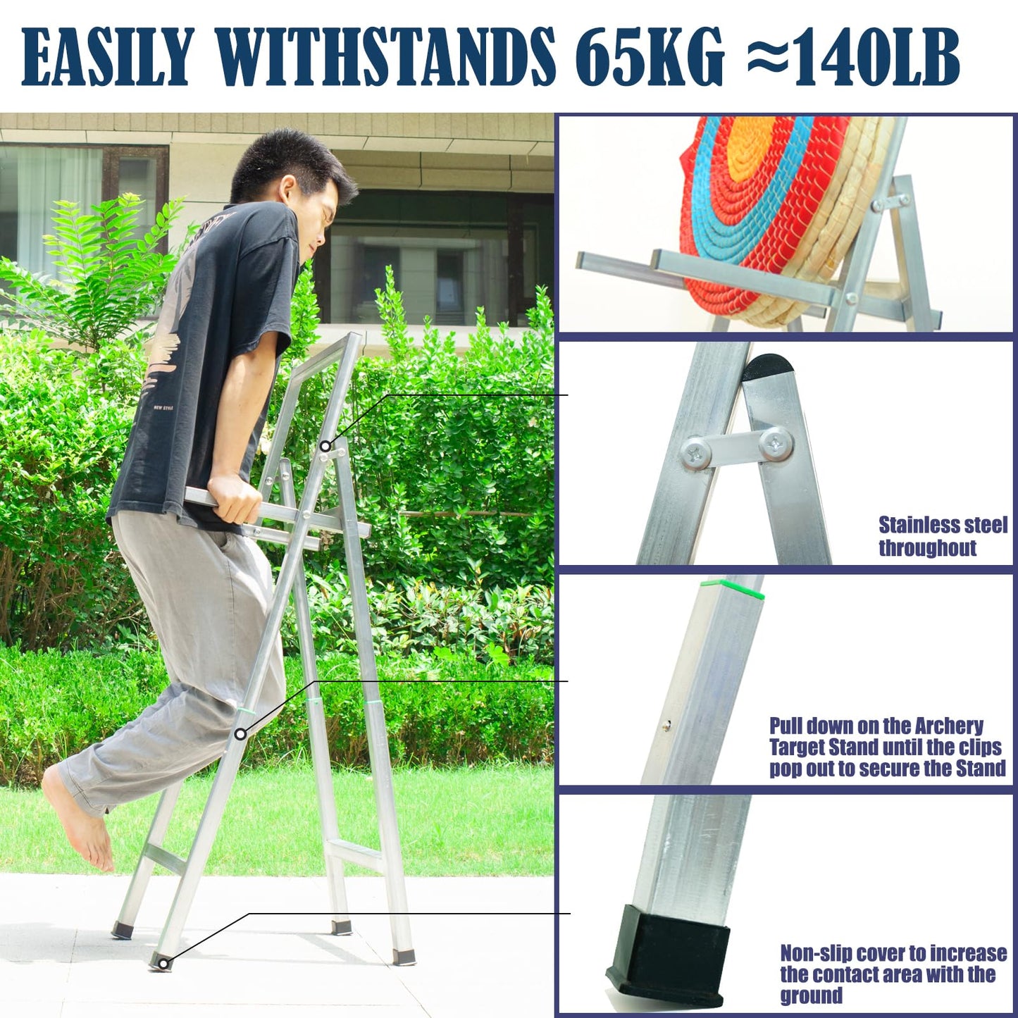 Archery Target Stand for Backyard, Foldable Metal Archery Target Stands for Straw & Point Bag Target Stand - Easy to Carry (Silver-A)