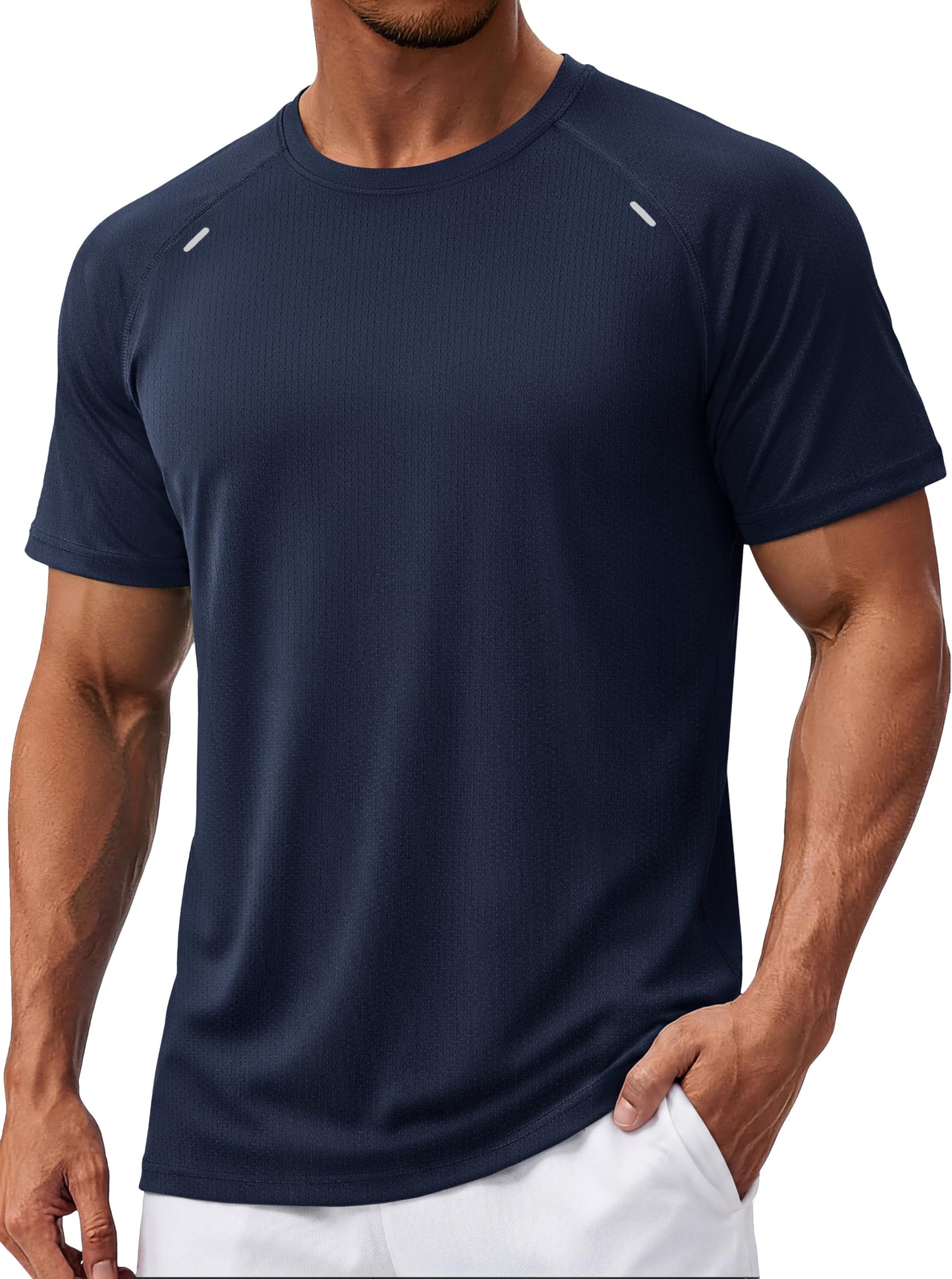 TACVASEN Dry Fit Shirts for Men Workout Short Sleeve T-Shirts Moisture Wicking Mesh Athletic Quick Dry Running Workout Gym Tee Navy L