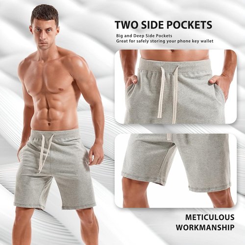 AMY COULEE Men's Athletic Cotton Sweat Shorts - Classic Casual Style with Drawstring