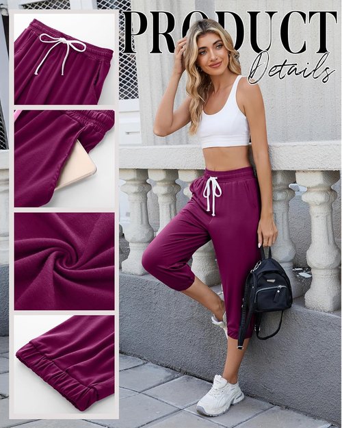 Ficerd Women's Capri Joggers - High Waisted Athletic Lounge Pants with Pockets | 3 Pcs Set
