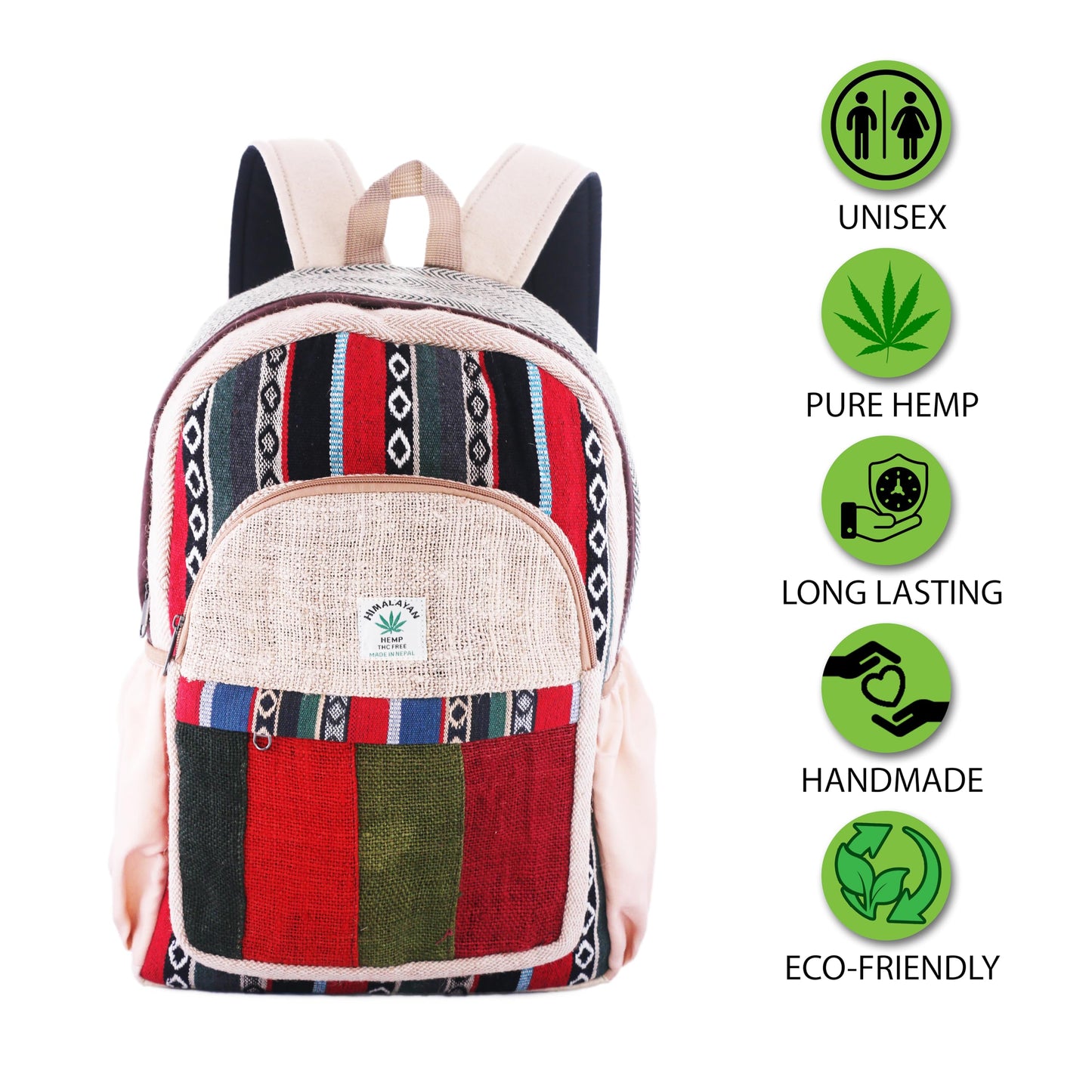 Anitya Hemp Backpack, Multi-Functional Pockets, Eco-Friendly, Unisex, Hiking Daypack, Durable Rucksack