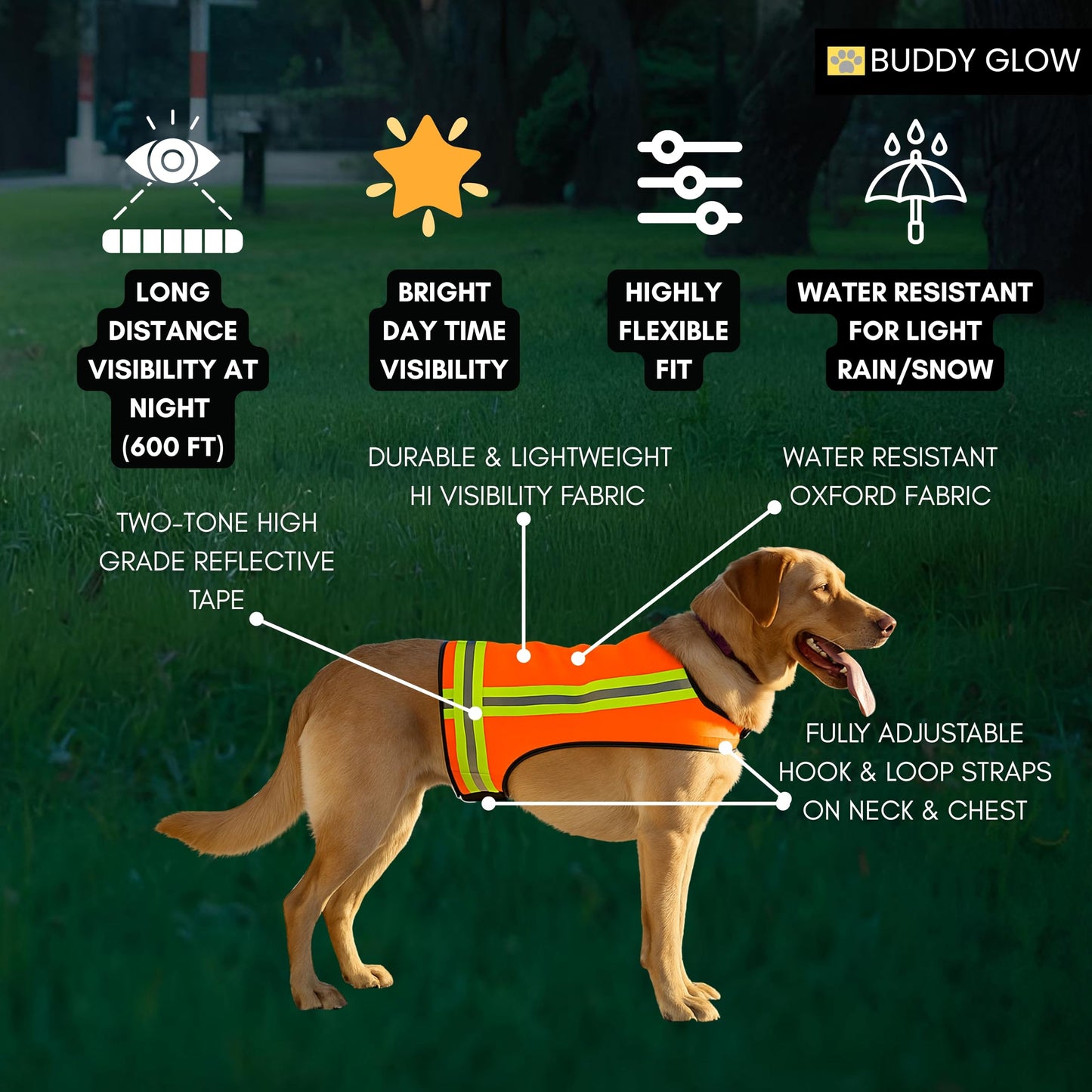 Reflective Dog Vest. Hi Visibility Blaze Orange Hunting Safety Vest Adjustable, Lightweight for Outdoor use - Hiking, Walking & Hunting. Water Resistant (Small)