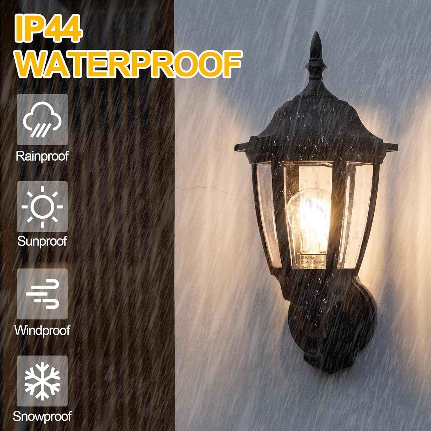 Outdoor Wall Light with Dusk to Dawn Sensor - 2-Pack LED Lanterns for Porch & Garage