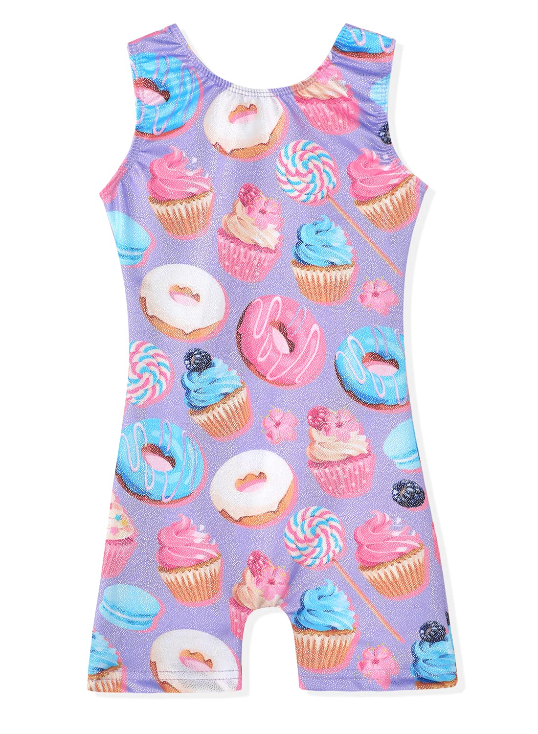 Belovance Leotards for Girls Gymnastics Unicorn Athletic Dance Wear Shiny Rainbow Blue Hotpink (Donuts Purple, 6-7 Years)