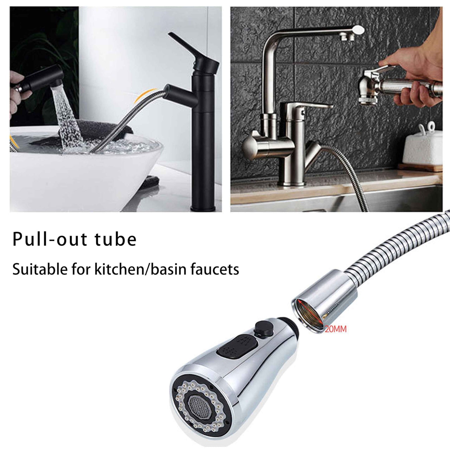 Spray Hose for Kitchen Faucets, Pull Down Replacement, Kitchen Sink Faucet Pull-Out Spray Replacement Hose， 59-inch Chrome Finish