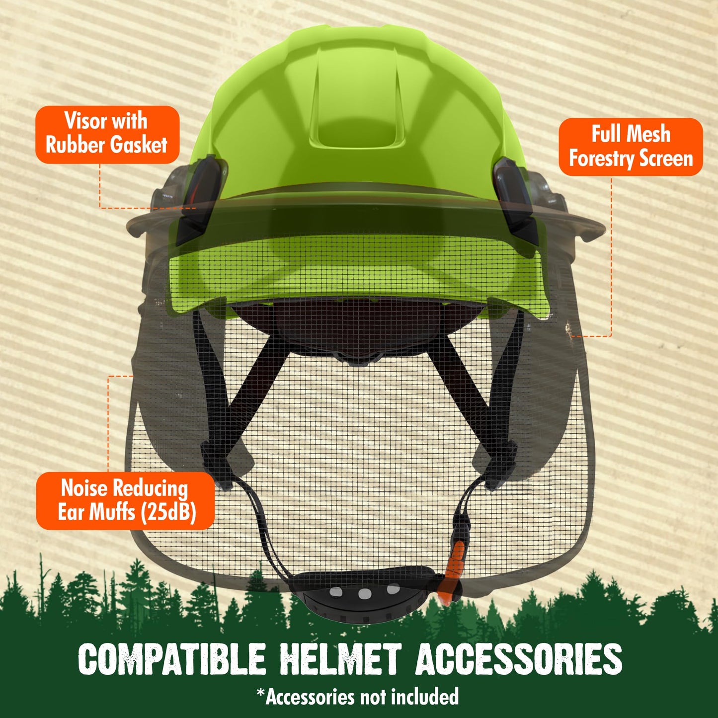 FORESTER Arborist Safety Helmet | ANSI Z89.1-2014 Certified, Class E & C | 6-Point Suspension Hard Hat | Forestry Helmet for Tree Climbing, Logging, Rescue | Green