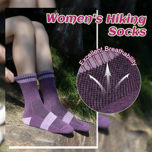 Juedverty Merino Wool Socks For Women Hiking Winter Boot Thermal Warm Thick Cushion Cozy Work Crew Socks 5 Pairs