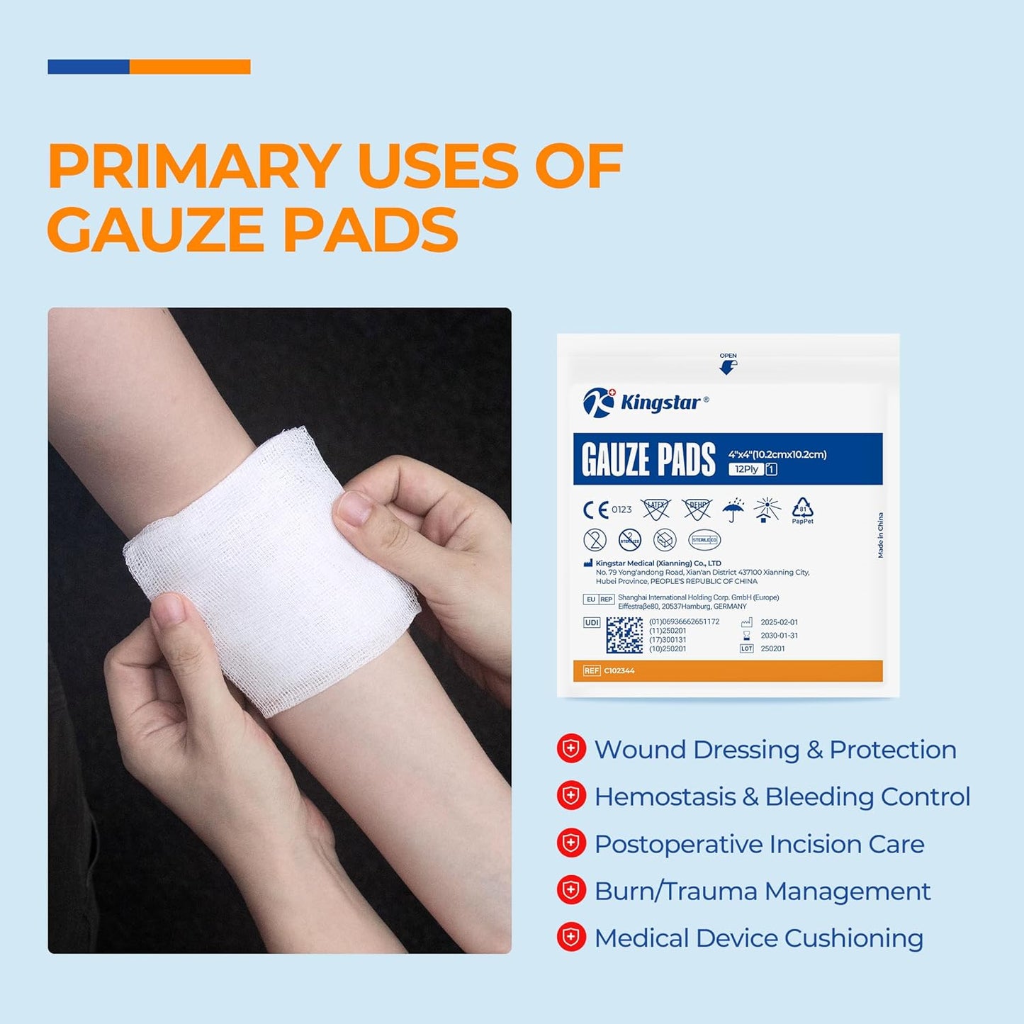 Regine Switzerland 100% Cotton Sterile Gauze Pads - Highly Absorbent 4x4 Inch, 12-Ply for Wound Care
