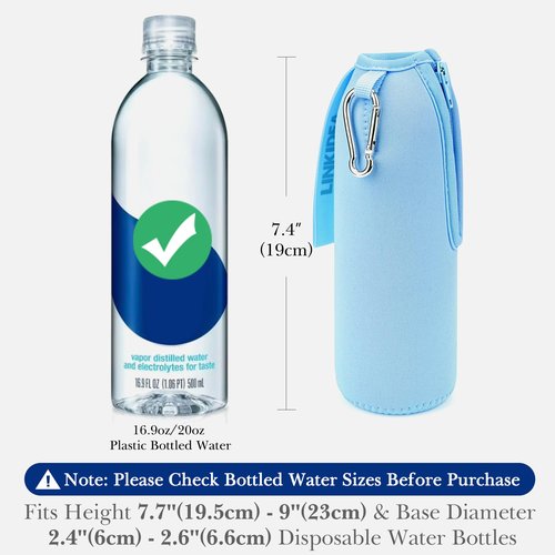 Linkidea Disposable Water Bottle Sleeve Compatible with Smartwater 16.9/20Fl Oz, Evian 16.9Fl Oz, Insulated Neoprene Plastic Bottled Water Cover with Lockable Zipper (1 Pack/Light Blue)