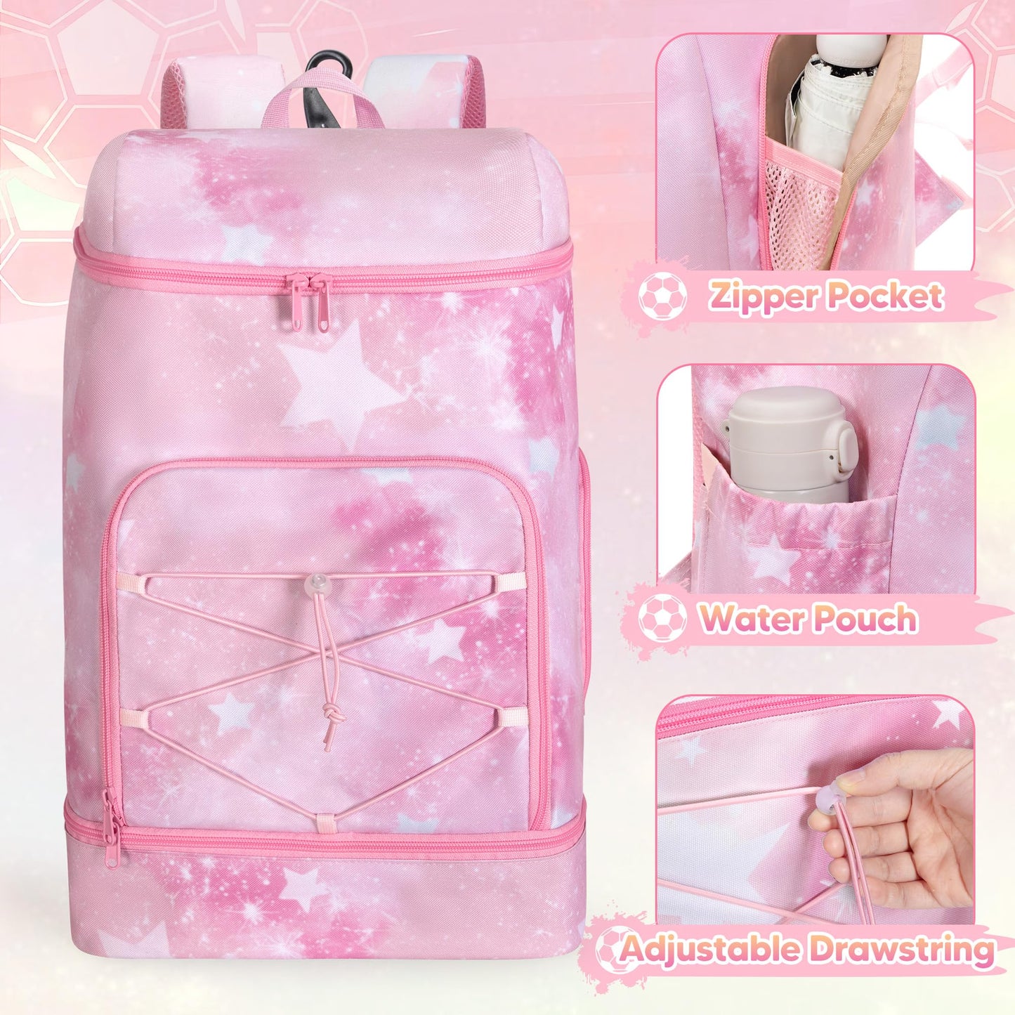Smasrob Soccer Backpack for Girls with Separate Ball Pocket and Shoe Compartment, Sports Bags for Soccer, Basketball, Volleyball