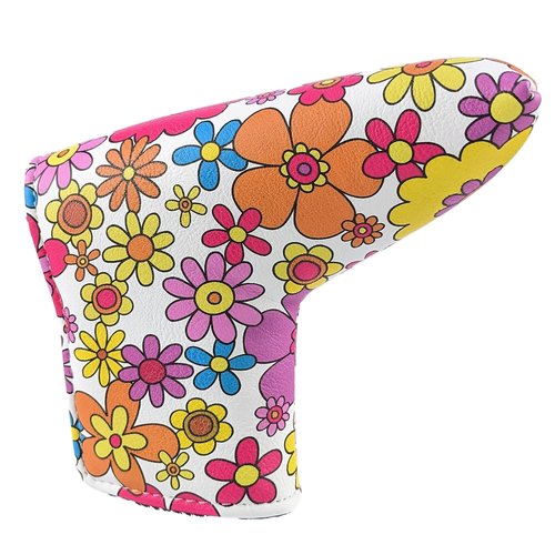 Foretra Driver Headcover Golf Club Covers Blade Mallet Putter Cover Alignment Stick Holder Hybrid Fairway Wood Head Cover Flower Pattern Novelty Golf Accessories for Most Brands (Putter Blade)