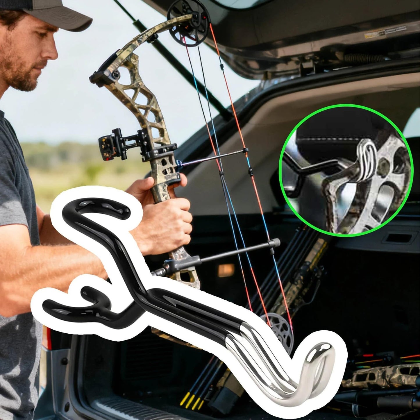 WYCBHZGA New Composite Bow Mount for Vehicles, Fits Trucks, SUVs & Sedans, Ideal for in-Car Storage and Hunting Transport, Tool-Free Quick Installation