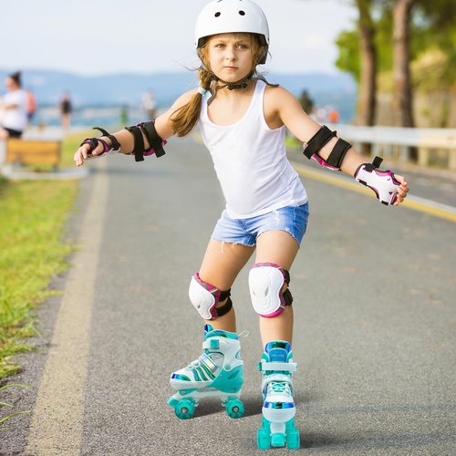 Roller Skates for Kids, Adjustable Quad Skates for Youth Teen Age 5-8 with Light Up Wheels, Children Beginners Rollerskates for Indoor Outdoor Spots