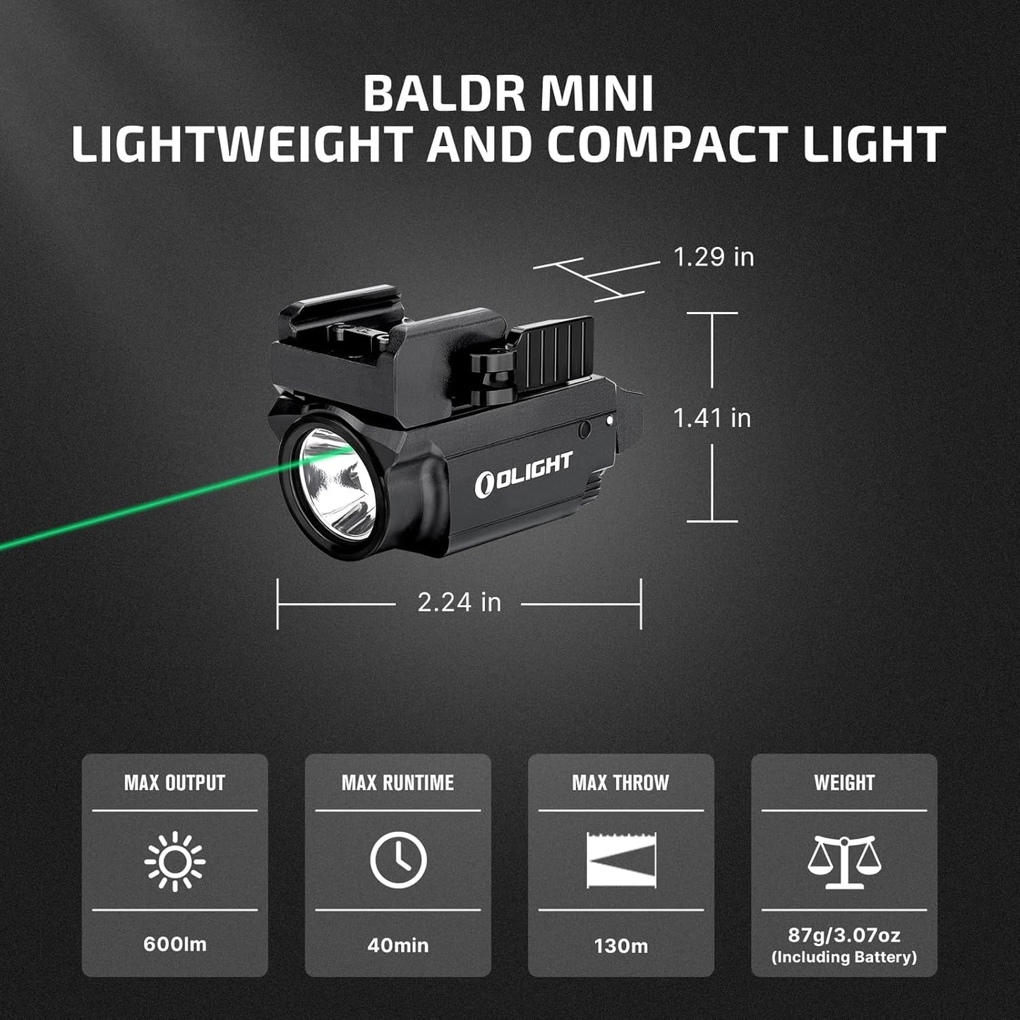 OLIGHT Baldr Mini Tactical Flashlight - 600 Lumens Green Beam & White LED Combo | Compact Rechargeable, Desert Tan
