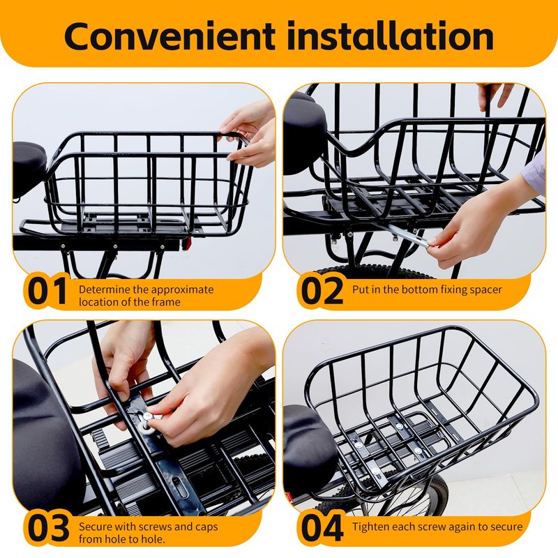 Bike Basket Rear Rack Bike Basket with Cargo Net and Liner Large Bicycle Basket Heavy Duty Bicycle Rear Basket with Liner Waterproof Cover Cargo Net