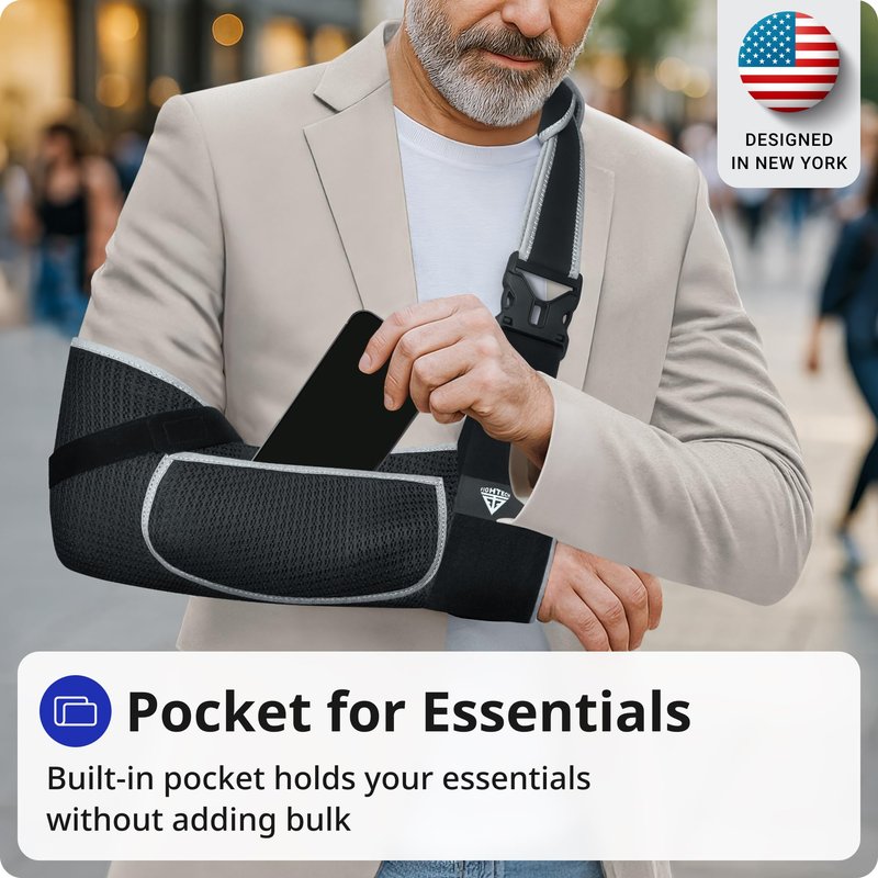 Arm Sling Shoulder Immobilizer for Men and Women - Shoulder Injury – Breathable Mesh with Thumb Loop, Padded Strap & Phone Pocket – Adjustable Support for Rotator Cuff, Dislocation, Fracture, Post-Surgery (Breathable Mesh, X-Large)