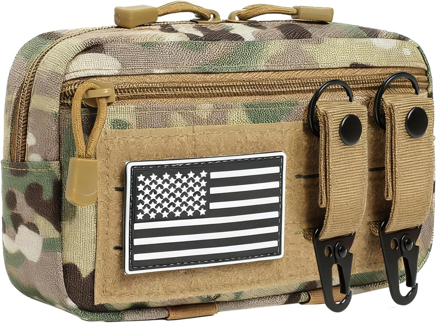 Skiennix Tactical Molle Admin Pouch - EDC Modular Design with 2 Keychains & US Flag Patch