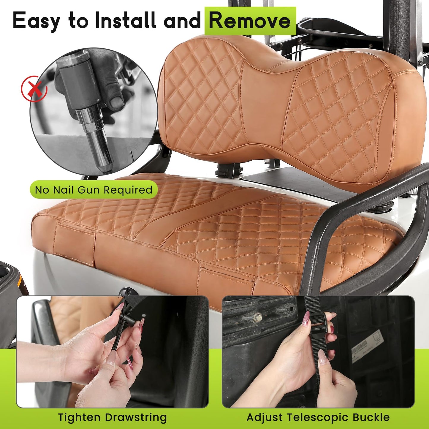 WEIMELL Golf Cart Front Seat Covers for Yamaha G29 Drive / Drive2, Brown