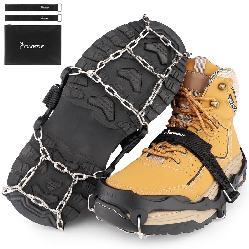 SYOURSELF Ice Cleats for Shoes and Boots Women Men, Crampons Non Slip Snow Chains Ice Grippers for Shoes and Boots, Traction Cleats Shoe Spikes for Snow and Ice Fishing Hiking Walking Climbing