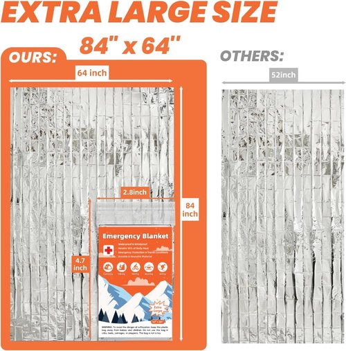 Emergency Thermal Blanket 6 Pack by [Brand Name] - Extra Large 84” x 64” Mylar Survival Blankets for Camping & Hiking