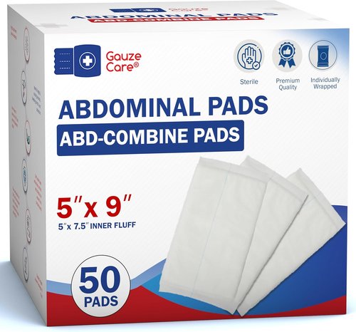 GauzeCare ABD Combine Pads - Extra Absorbent & Thick Wound Dressings | 50-Pack, 5 x 9 Inches | Surgical-Grade, Nonstick
