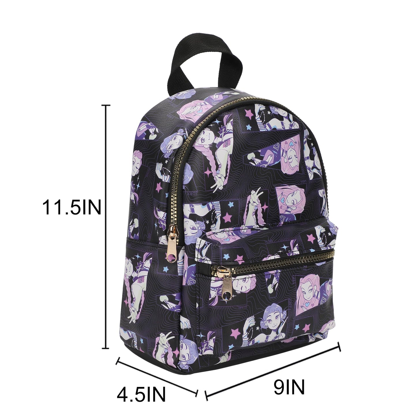 Bioworld KPop Demon Hunters Huntrix AOP Adult Black 11.5" Mini Backpack