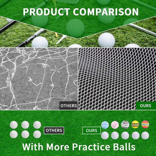 Horyliin Golf Practice Net, 10x7ft Green Golf Hitting Training Aids Nets with Target and Carry Bag, Golf Net for Father Day‘s Gift Backyard Driving Chipping Training Indoor Outdoor Use