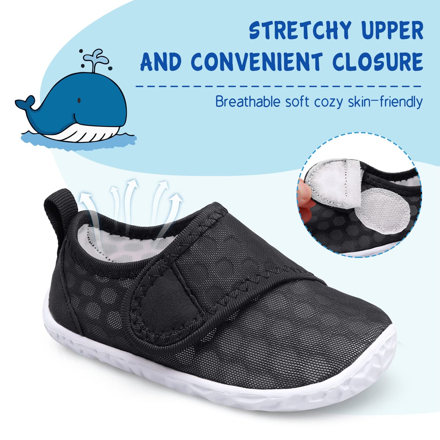 LeIsfIt Boys Girls Water Shoes Kids Aqua Socks Toddler Quick-Dry Swimming Shoes Non-Slip Summer Shoe for Beach Pool Surf, Black, 9 Toddler