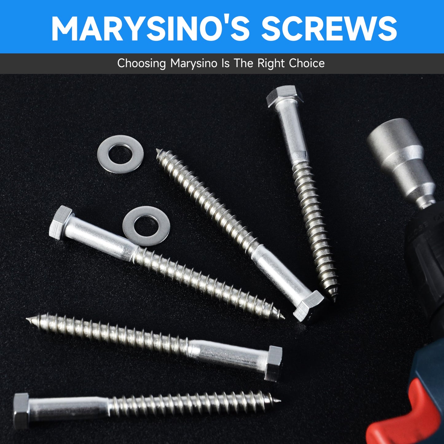 (8-Set) 3/8 x 4 Lag Bolts for Wood, Stainless Steel Heavy Duty Hex Head Lag Screws, ASME B18.2.1 Commercial/Industrial Grade Mounting Screws Bolts Kit by Marysino