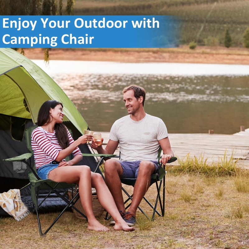 VOYSIGN Camping Folding Chair with Cup Holder & Storage Pocket - 5.5lbs Lightweight, 225lb Capacity Portable Camp Chairs for Outdoor, Hiking, Hunting, Sports, Green