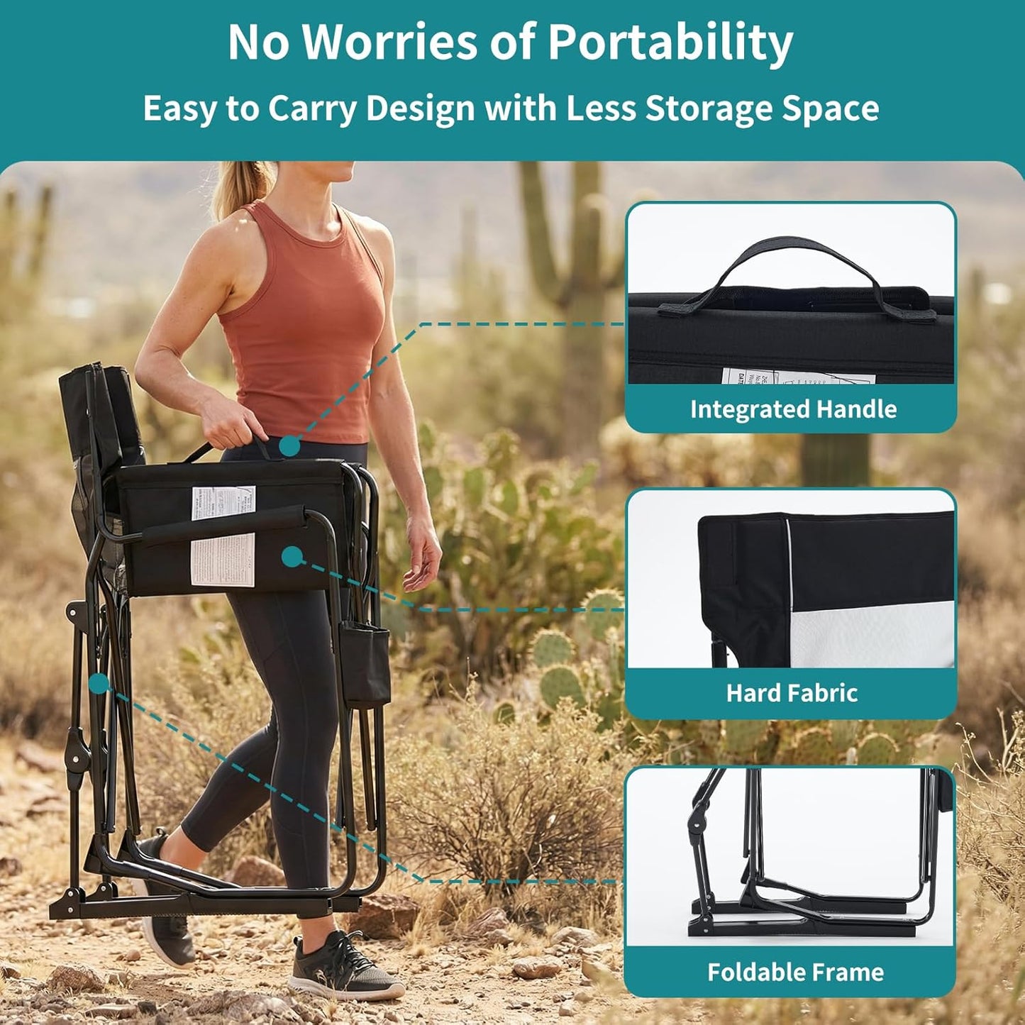 OLIXIS Outdoor Folding Rocking Chair - Portable Camping Chair with Mesh Back & Waterproof Armrests | Black