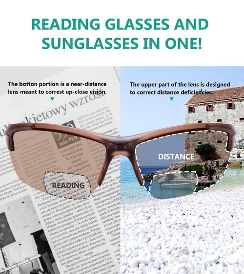 Eyekepper TR90 Sports Half-Rimless Bifocal Sunglasses Baseball Running Fishing Driving Golf Softball Hiking Readers (Matte Brown, 1.50)
