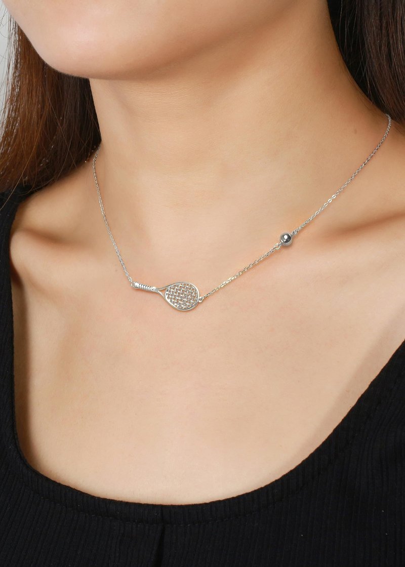 PickleBelle Lovematch Tennis Racket and Ball Necklace - Rhodium Plated Over 925 Sterling Silver | Gift for Her, Present For Birthday, Valentine's day, Wedding Anniversary and Christmas Gifts for Tennis Lovers