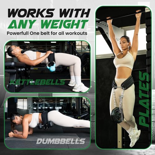Heavy Duty Hip Thrust Belt for Dumbells, Kettlebells, and Plates - Glute Workout at Home, Gym, and Travel - Dip and Pullup Belt (Chain Included) Comfortable Padding, Double-Stitching (Black)