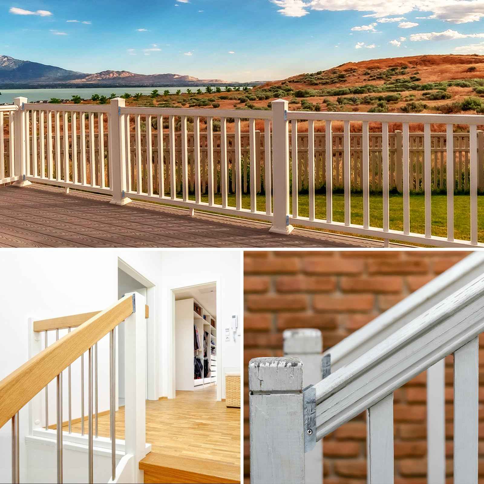 LukLoy 20 Pack 2x4 Brackets for Wood Rail, Fence Brackets Repair Kit Galvanized, Deck Railing Bracket Connectors for 2"×4"(Actually 1.5"x3.5") Wood Post, Includes 140PCS 304 Stainless Steel Screws